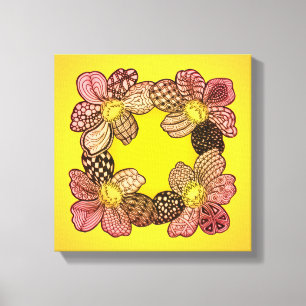 Doodle-Blume in Peach, Orange und Gold Leinwanddruck
