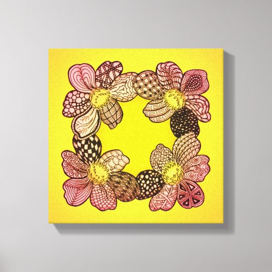 Doodle-Blume in Peach, Orange und Gold Leinwanddruck (Vorderseite)