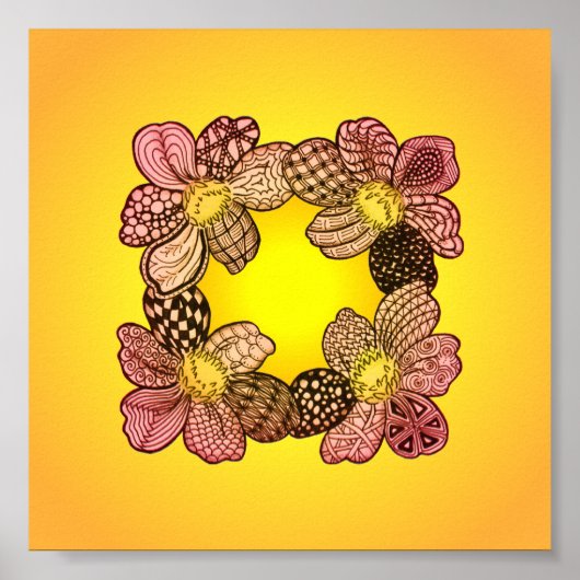 Doodle-Blume in Peach, Orange und Gold Poster (Vorne)