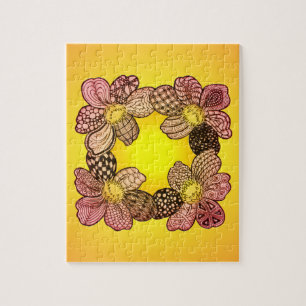 Doodle-Blume in Peach, Orange und Gold Puzzle