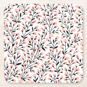 Doodle-Blume: Korallenblume Nahtlos. Rechteckiger Pappuntersetzer