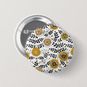 Doodle-Blume und -Blätter in Gelb und Schwarz Button (Vorne & Hinten)