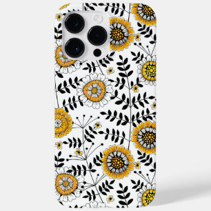 Doodle-Blume und -Blätter in Gelb und Schwarz Case-Mate iPhone 14 Pro Max Hülle