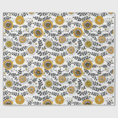 Doodle-Blume und -Blätter in Gelb und Schwarz Geschenkpapier (Flach)