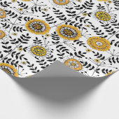 Doodle-Blume und -Blätter in Gelb und Schwarz Geschenkpapier (Ecke)