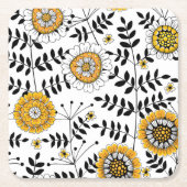 Doodle-Blume und -Blätter in Gelb und Schwarz Rechteckiger Pappuntersetzer (Vorderseite)