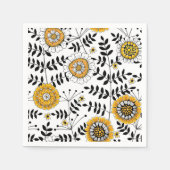 Doodle-Blume und -Blätter in Gelb und Schwarz Serviette (Vorderseite)