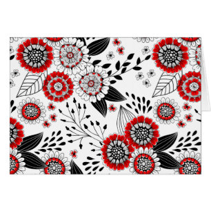 Doodle-Blume und -Blätter in Rot und Schwarz