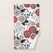 Doodle-Blume und -Blätter in Rot und Schwarz Badhandtuch Set (Handtuch)
