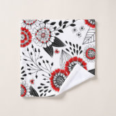 Doodle-Blume und -Blätter in Rot und Schwarz Badhandtuch Set (Waschlappen)
