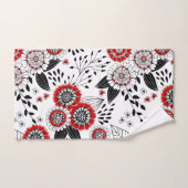 Doodle-Blume und -Blätter in Rot und Schwarz Badhandtuch Set (Handtuch)