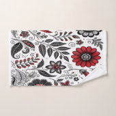 Doodle-Blume und -Blätter in Rot und Schwarz Badhandtuch Set (Handtuch)