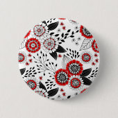 Doodle-Blume und -Blätter in Rot und Schwarz Button (Vorderseite)