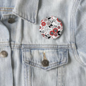 Doodle-Blume und -Blätter in Rot und Schwarz Button (Beispiel)