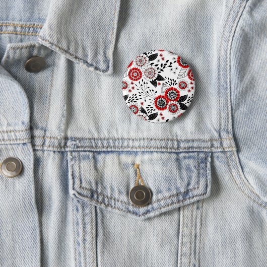 Doodle-Blume und -Blätter in Rot und Schwarz Button (Beispiel)