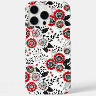 Doodle-Blume und -Blätter in Rot und Schwarz iPhone 16 Pro Max Hülle