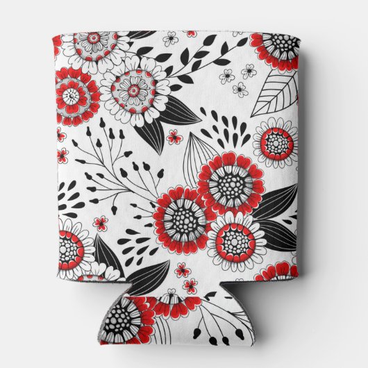 Doodle-Blume und -Blätter in Rot und Schwarz Dosenkühler (Rückseite)