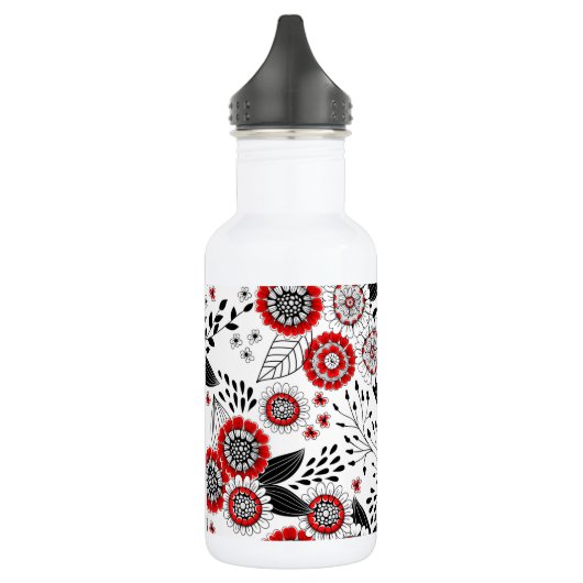 Doodle-Blume und -Blätter in Rot und Schwarz Edelstahlflasche (Links)