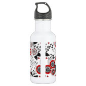 Doodle-Blume und -Blätter in Rot und Schwarz Edelstahlflasche (Rückseite)