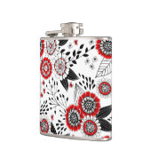 Doodle-Blume und -Blätter in Rot und Schwarz Flachmann (Links)