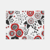 Doodle-Blume und -Blätter in Rot und Schwarz Fleecedecke (Vorderseite (Horizontal))