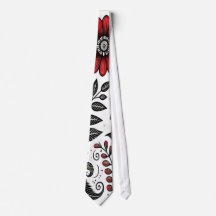 Doodle-Blume und -Blätter in Rot und Schwarz