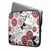 Doodle-Blume und -Blätter in Rot und Schwarz Laptopschutzhülle (Vorderseite Links)