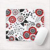 Doodle-Blume und -Blätter in Rot und Schwarz Mousepad (Mit Mouse)