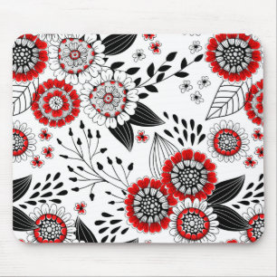 Doodle-Blume und -Blätter in Rot und Schwarz Mousepad