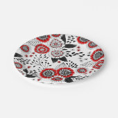 Doodle-Blume und -Blätter in Rot und Schwarz Pappteller (Schrägansicht)