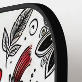 Doodle-Blume und -Blätter in Rot und Schwarz Pickleball Schläger (Linke Seite)