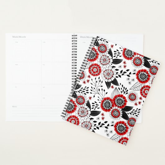 Doodle-Blume und -Blätter in Rot und Schwarz Planer (Anzeige)