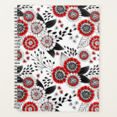 Doodle-Blume und -Blätter in Rot und Schwarz Planer (Vorderseite)