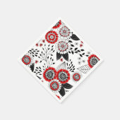 Doodle-Blume und -Blätter in Rot und Schwarz Serviette (Ecke)