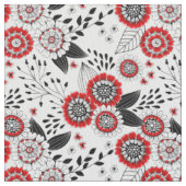 Doodle-Blume und -Blätter in Rot und Schwarz Stoff (Nahaufnahme)