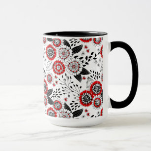 Doodle-Blume und -Blätter in Rot und Schwarz Tasse