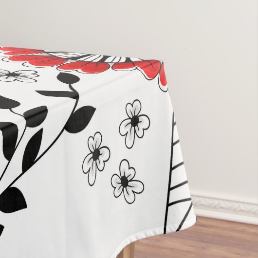 Doodle-Blume und -Blätter in Rot und Schwarz Tischdecke (Beispiel)