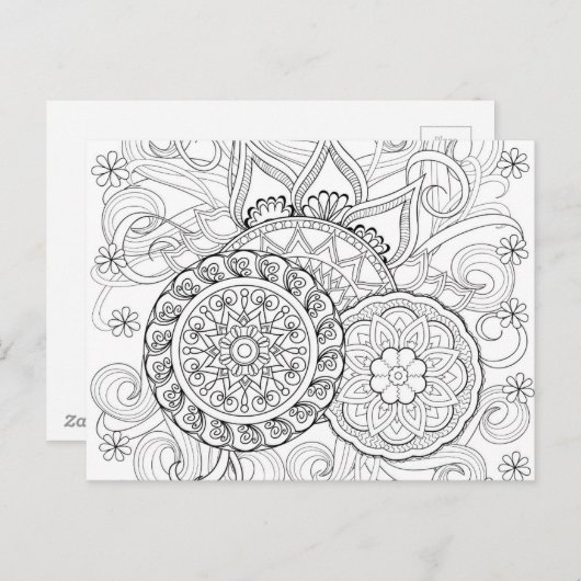 Doodle-Blume und Mandalase Postkarte (Vorne/Hinten)