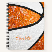 Doodle-Blumen-Boho-Orange-Weiß-Basketball Notizblock (Vorderseite)