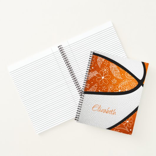 Doodle-Blumen-Boho-Orange-Weiß-Basketball Notizblock (Innenseite)