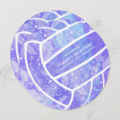 Doodle Blumenmuster lila Volleyball Geburtstag Einladung (Vorne/Hinten)