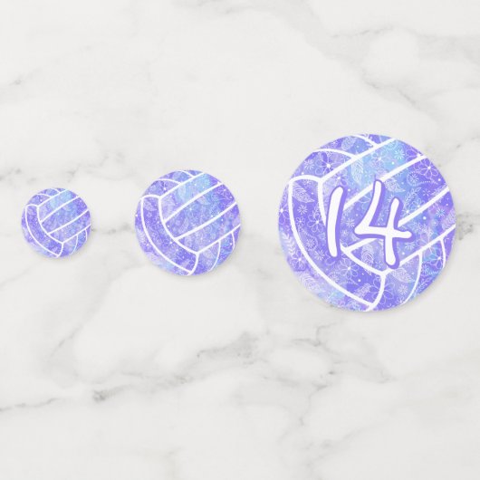 Doodle Blumenmuster lila Volleyball Konfetti (Rückseiten)