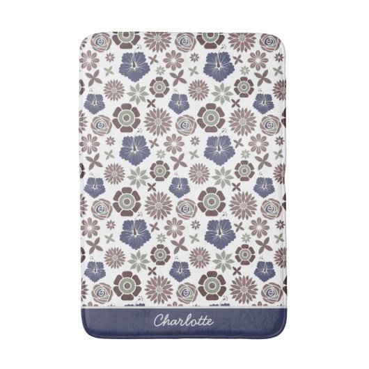 Doodle Blumenmuster personalisierter Name Badematte (Vorderseite Vertikal)