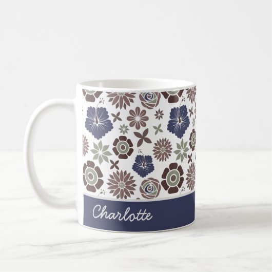 Doodle Blumenmuster personalisierter Name Kaffeetasse (Links)