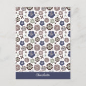 Doodle Blumenmuster personalisierter Name Postkarte (Vorderseite)