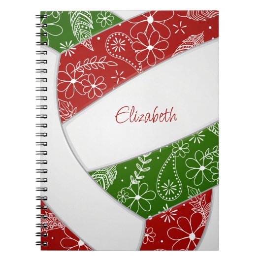 Doodle Blütengrün Boho Volleyball Notizblock (Vorderseite)