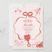 Doodle Brunch Bow Bow Baby Dusche Einladung (Vorderseite)