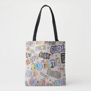 Doodle Buchstaben Worte Cool Spaß Vintage Hand zei Tasche