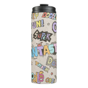 Doodle Buchstaben Worte Cool Spaß Vintage Hand zei Thermosbecher