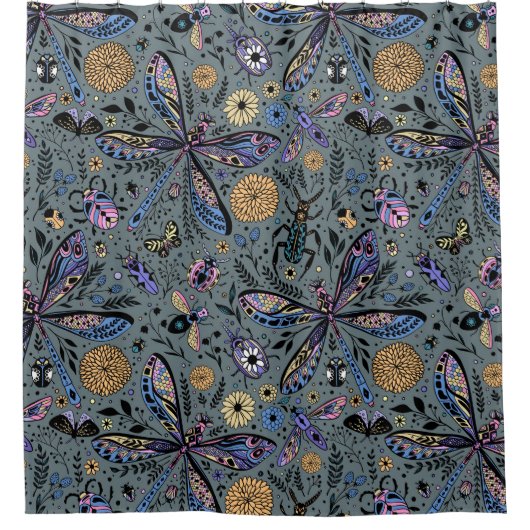 Doodle-Bugs auf Schiefergrau Duschvorhang (Vorderseite)